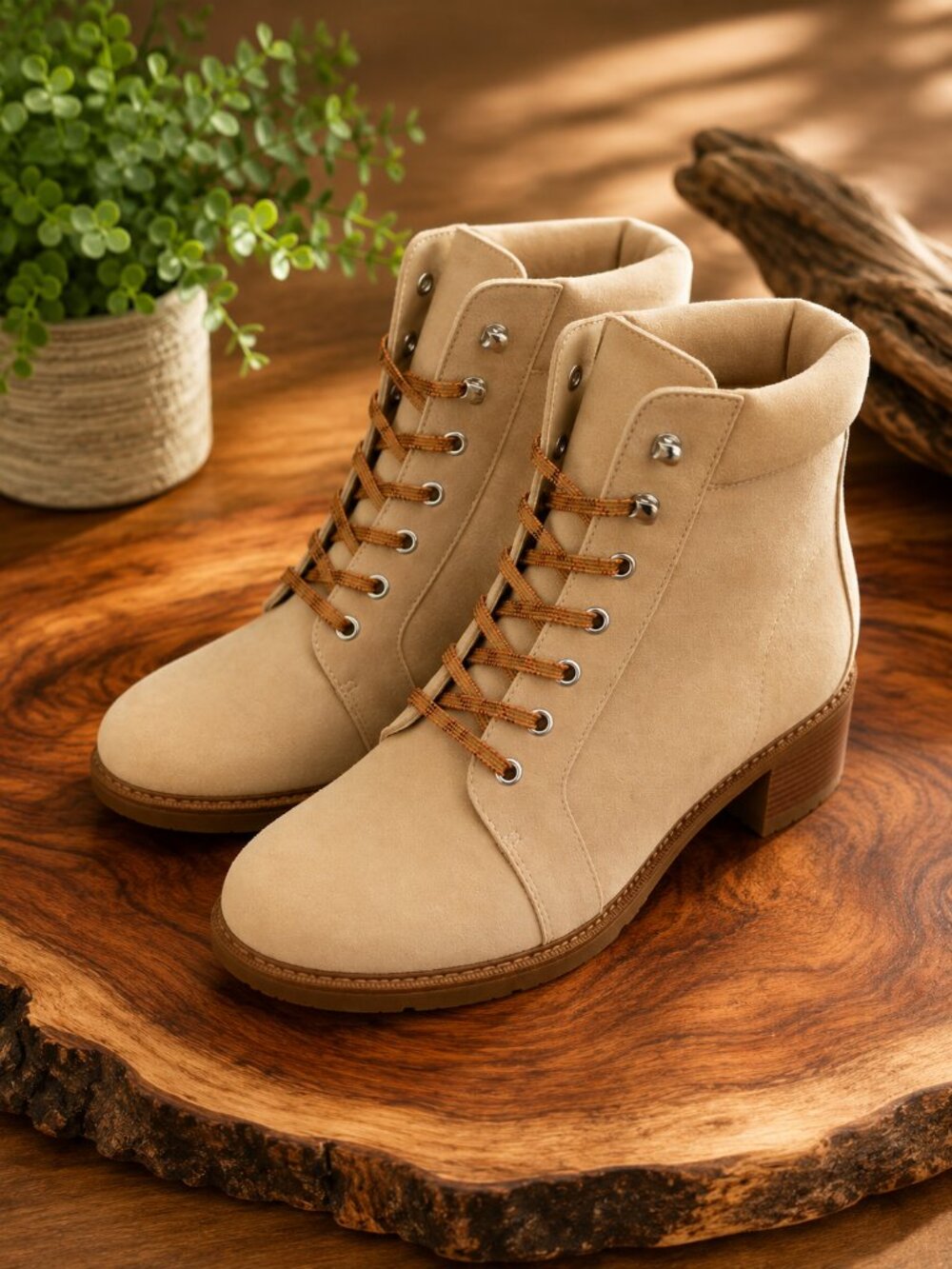 Vince Camuto Gaviana Beige LeatherbSuede Lace-Up Ankle Boot Lug Sole SZ 9M NWT